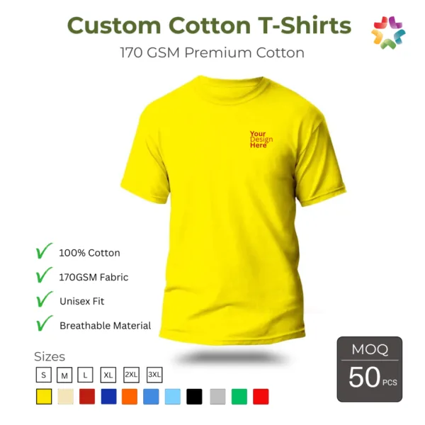 Promotional cotton t shirt printing 170 gsm yellow
