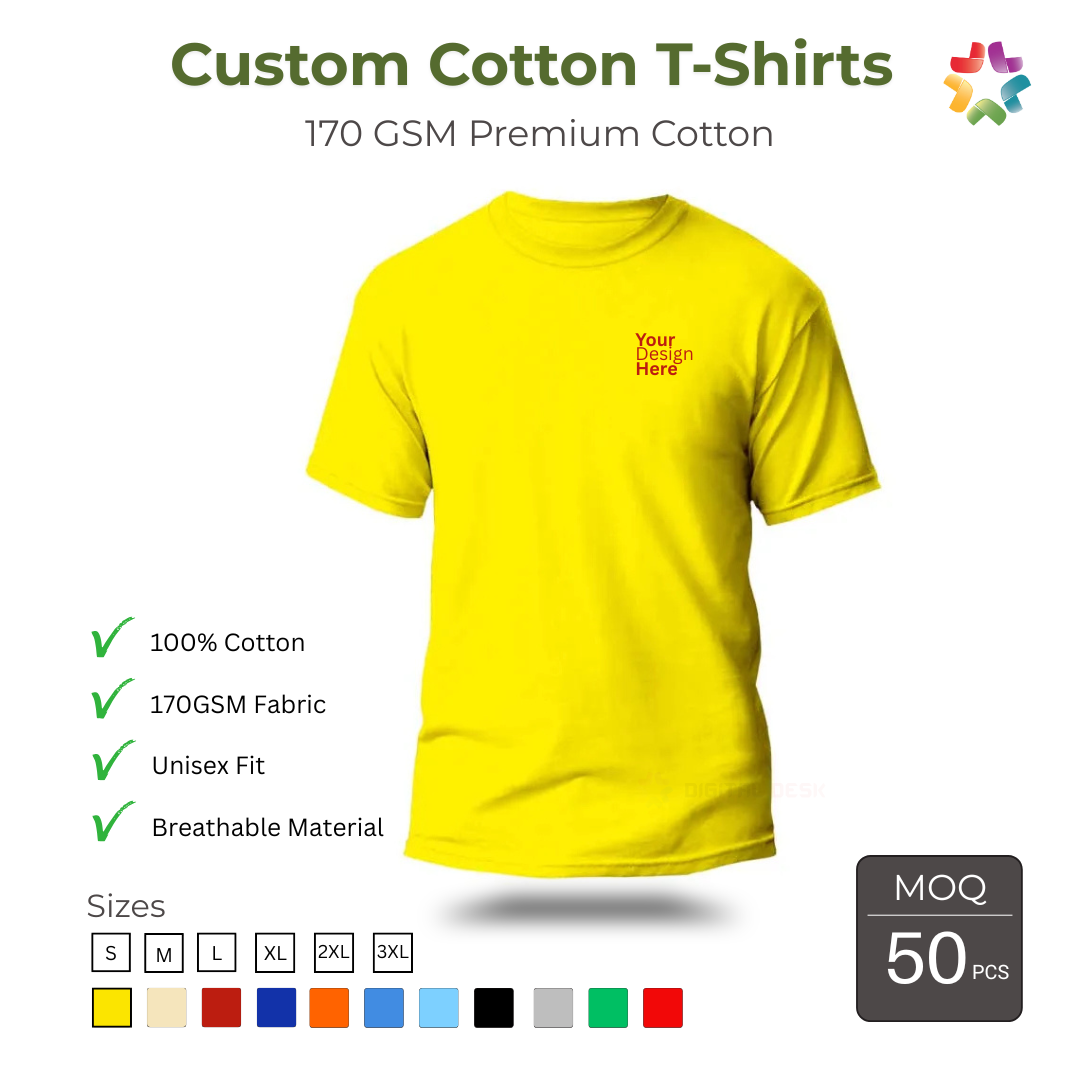 Promotional cotton t shirt printing 170 gsm yellow Promotional cotton t shirt printing 170 gsm yellow