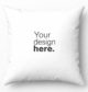 White custom pillow cover with “Your design here” text, ideal for personalized printing and corporate branding