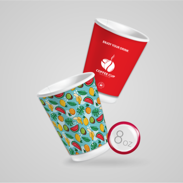 Custom branded 8oz double wall insulated paper cups for Dubai coffee shops